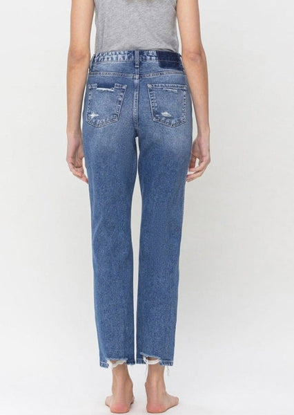 Ultra High Rise Straight Leg Distressed Jeans