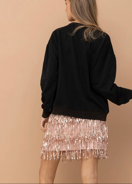 Football Touch Down Sequin Sweatshirt in Black