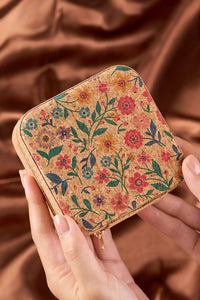 Retro Floral Print Portable Square Jewelry Box