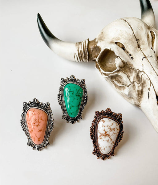 Oversized Western Navajo Statement Ring: White