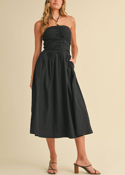 Black to Basics Halter Midi Dress with Stone Detail
