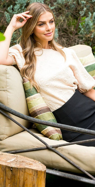 THML Textured Knit Top with Puff Sleeves