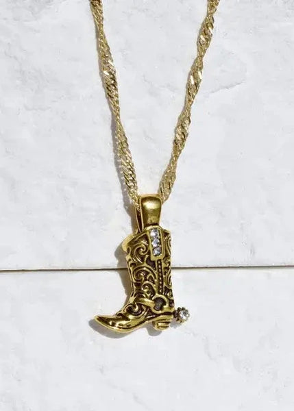 18K Gold Plated Cowboy Boot Pendant Necklace Jewelry: Yellow Gold