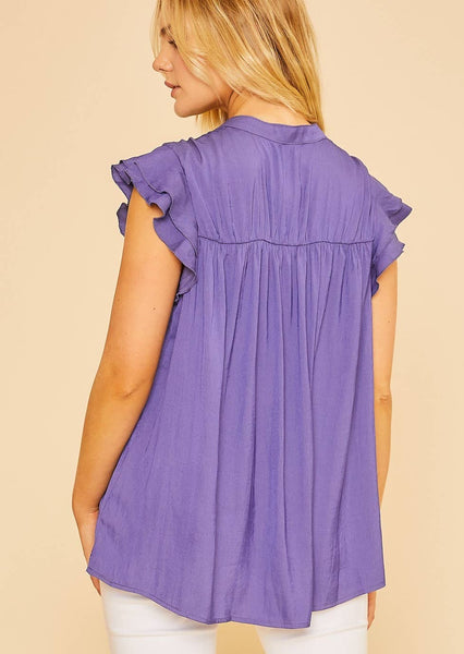 Periwinkle Ruffle Sleeve Flowy Top ~FINAL SALE