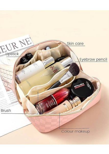 Vegan Leather Checkered Makeup Bag