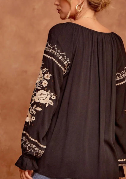 Floral Embroidered Sleeve Top