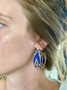 Southwestern Blue Beaded Hoop Earrings