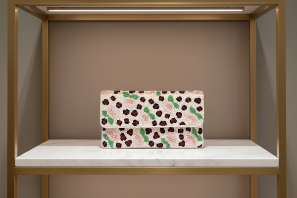 Animal Print Floral Beaded Clutch Crossbody bag