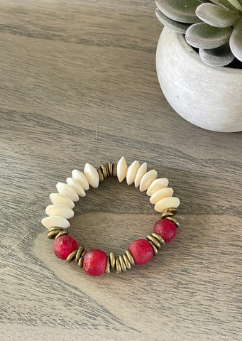 Red & White Chunky Beaded Bracelet