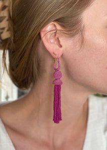 Elegant Long Beaded Pink Earrings