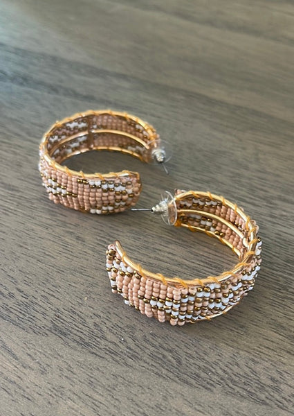 Naturally Neutral Beaded Hoop Earrings