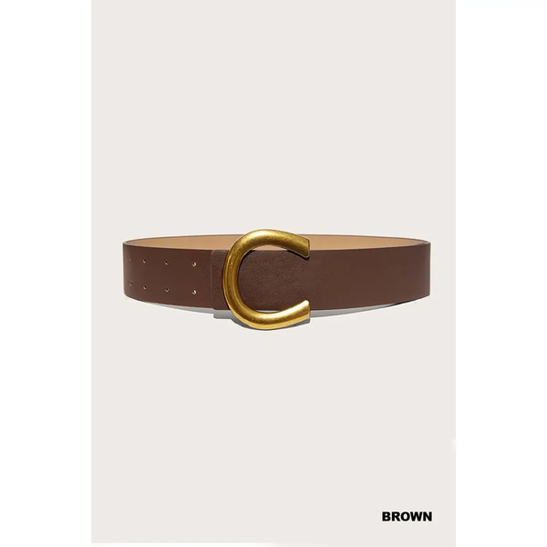 Large C Shape Buckle Faux Leather Fashion Belt
