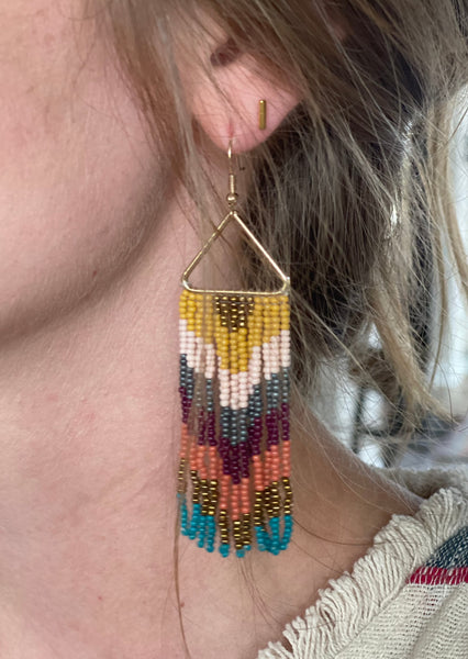 Triangle Fringe Beaded Earrings