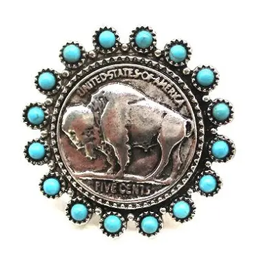 Western Turquoise Stone Buffalo Coin Cuff Ring
