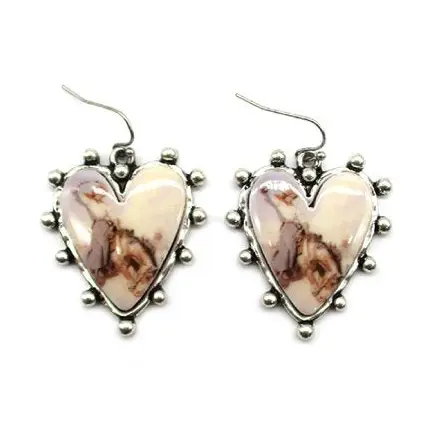 Western Theme Print Heart Dangle Earring