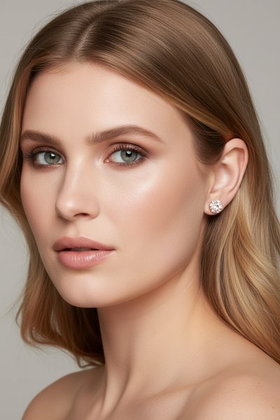 Elegant Round Faux Drusy Silver Stud Earrings
