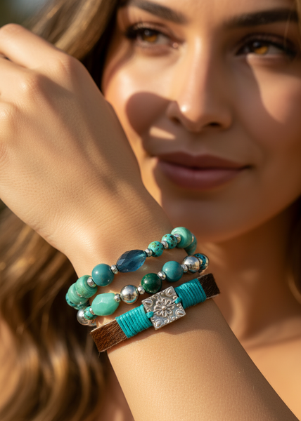 Genuine Cowhide Leather and Beaded Bracelets