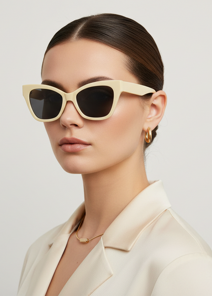 AUDREY - Womens Oversize Mid Century Modern Cat Eye Sunglasses Cream Smoke Tint