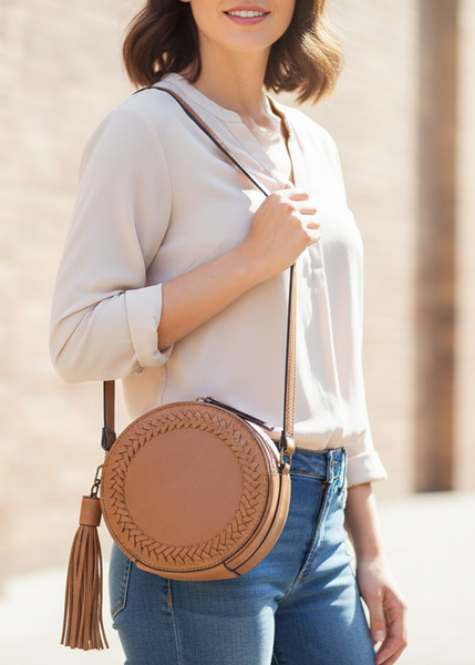 Braided Stitch Round Crossbody Bag