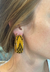 Mustard and Black Beaded Hoop Earrings