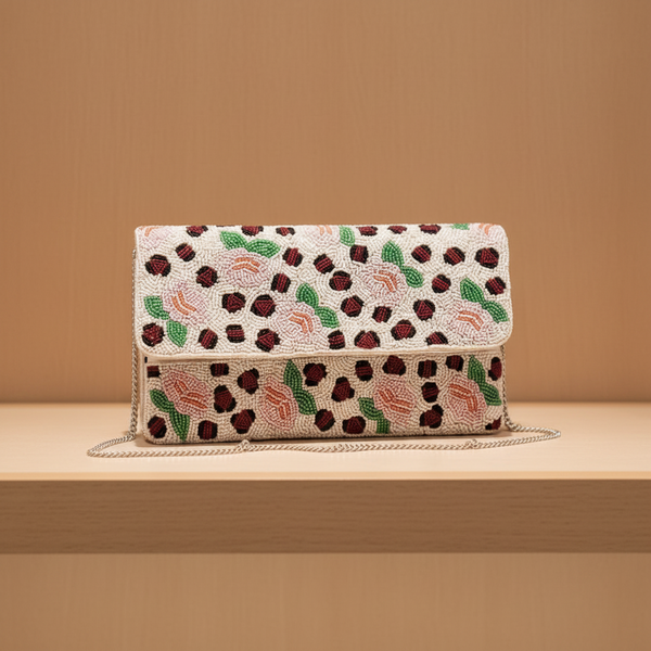 Animal Print Floral Beaded Clutch Crossbody bag