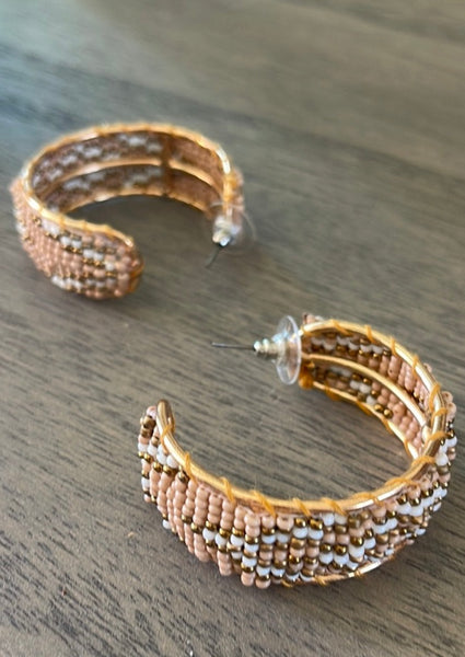 Naturally Neutral Beaded Hoop Earrings