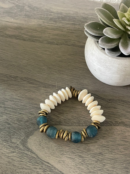 Teal & White Chunky Beaded Bracelet