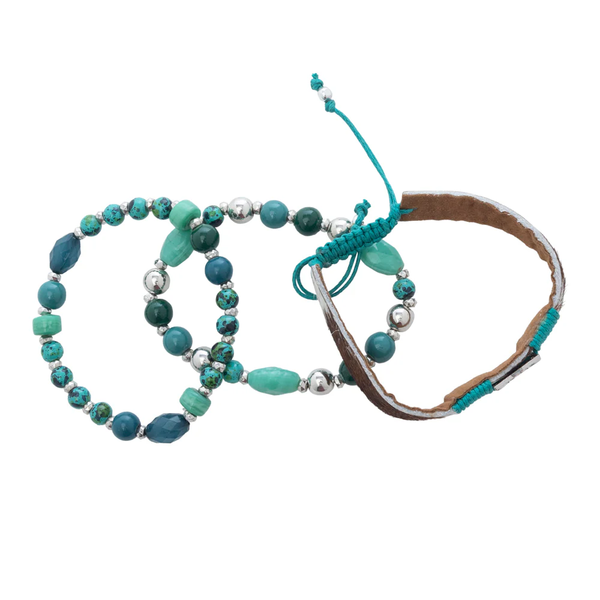 Genuine Cowhide Leather and Beaded Bracelets