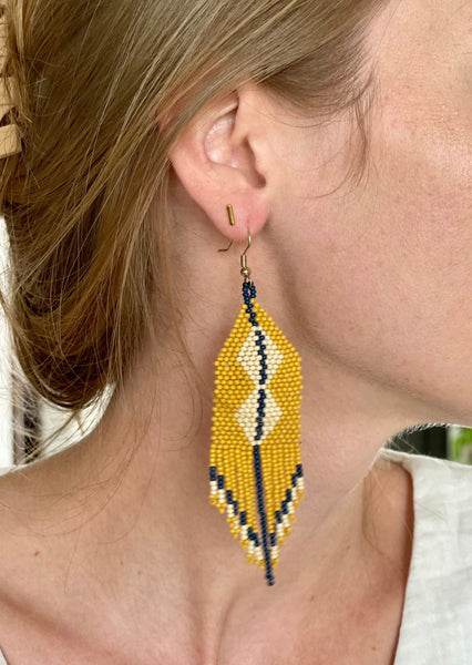 Tribal Vibes Mustard Beaded Earrings