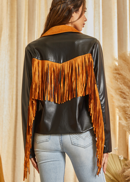 Western Fringe Faux Leather Jacket