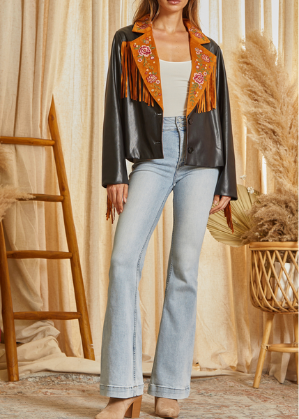 Western Fringe Faux Leather Jacket
