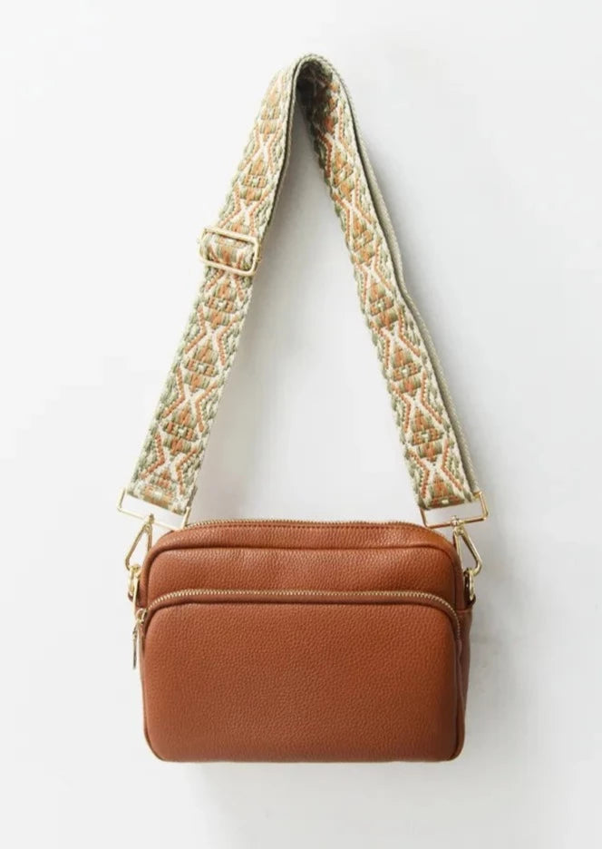 Camel Double Zipper Willow Crossbody Bag