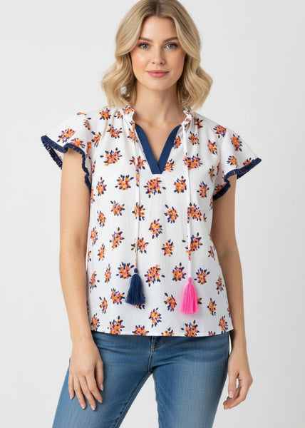 Floral Print Top with Tassels