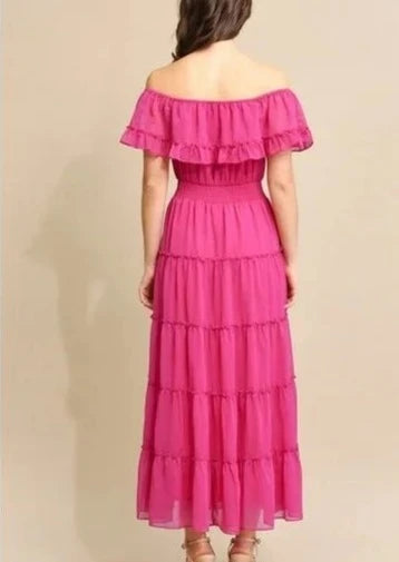Let's Fiesta Off-the-shoulder Raspberry Pink Dress