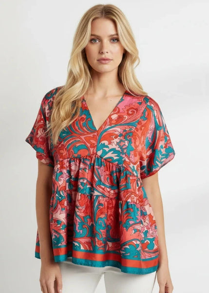 Colorful Back Tie Blouse