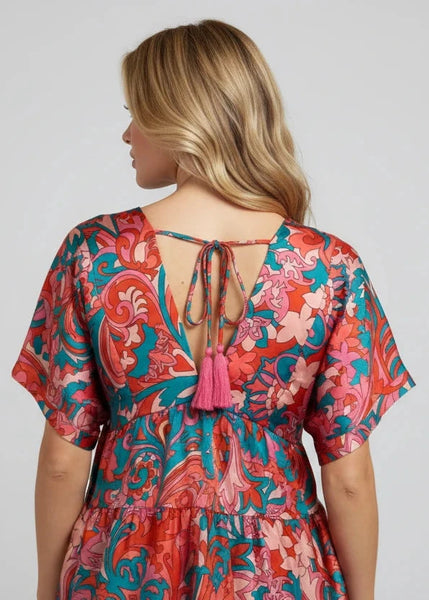 Colorful Back Tie Blouse