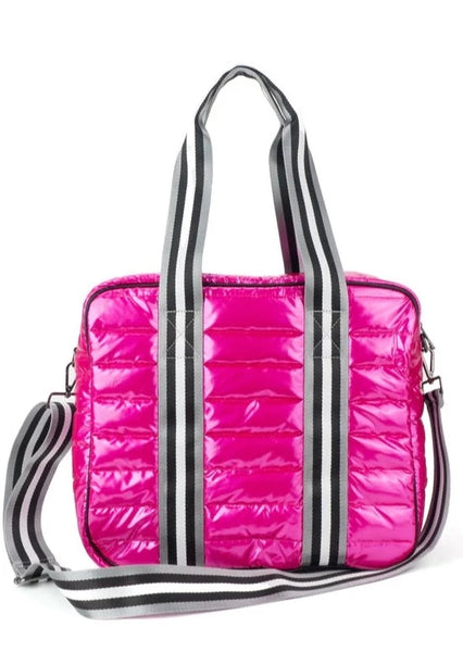 Puffer Pickle Ball Tote Pink with black Stripe