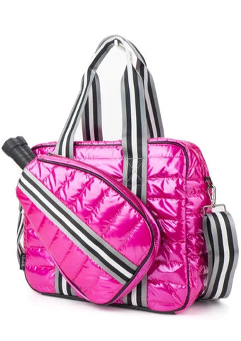 Puffer Pickle Ball Tote Pink with black Stripe