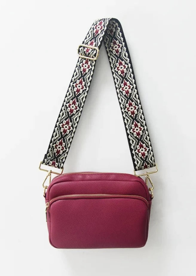 Burgundy Double Zipper Willow Crossbody Bag