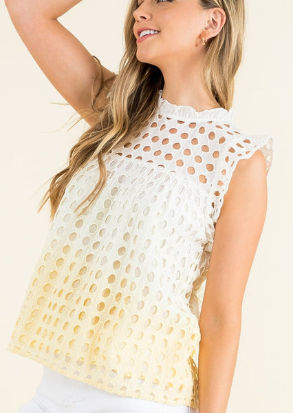 THML Soft Yellow Ombre Eyelet Top
