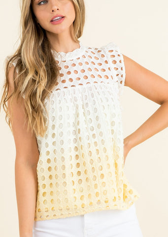 THML Soft Yellow Ombre Eyelet Top