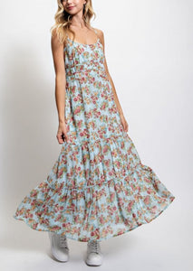 Baby Blue Floral Tiered Maxi Dress