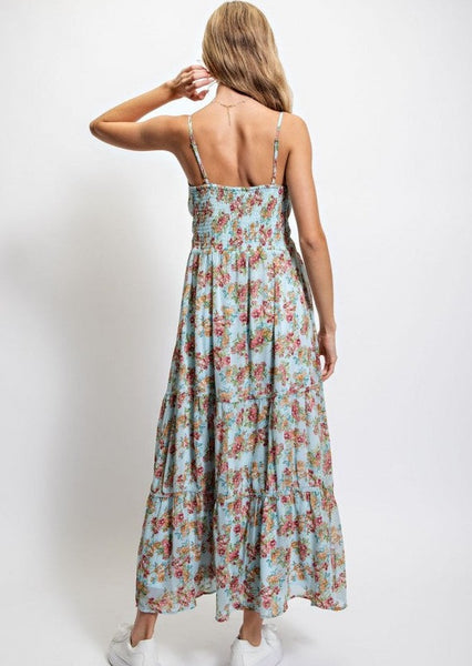 Baby Blue Floral Tiered Maxi Dress