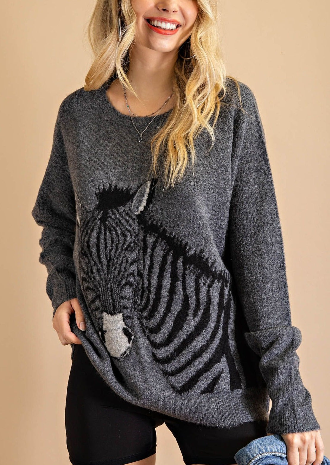 Zebra Design Crewneck Sweater