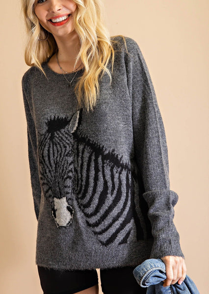 Zebra Design Crewneck Sweater