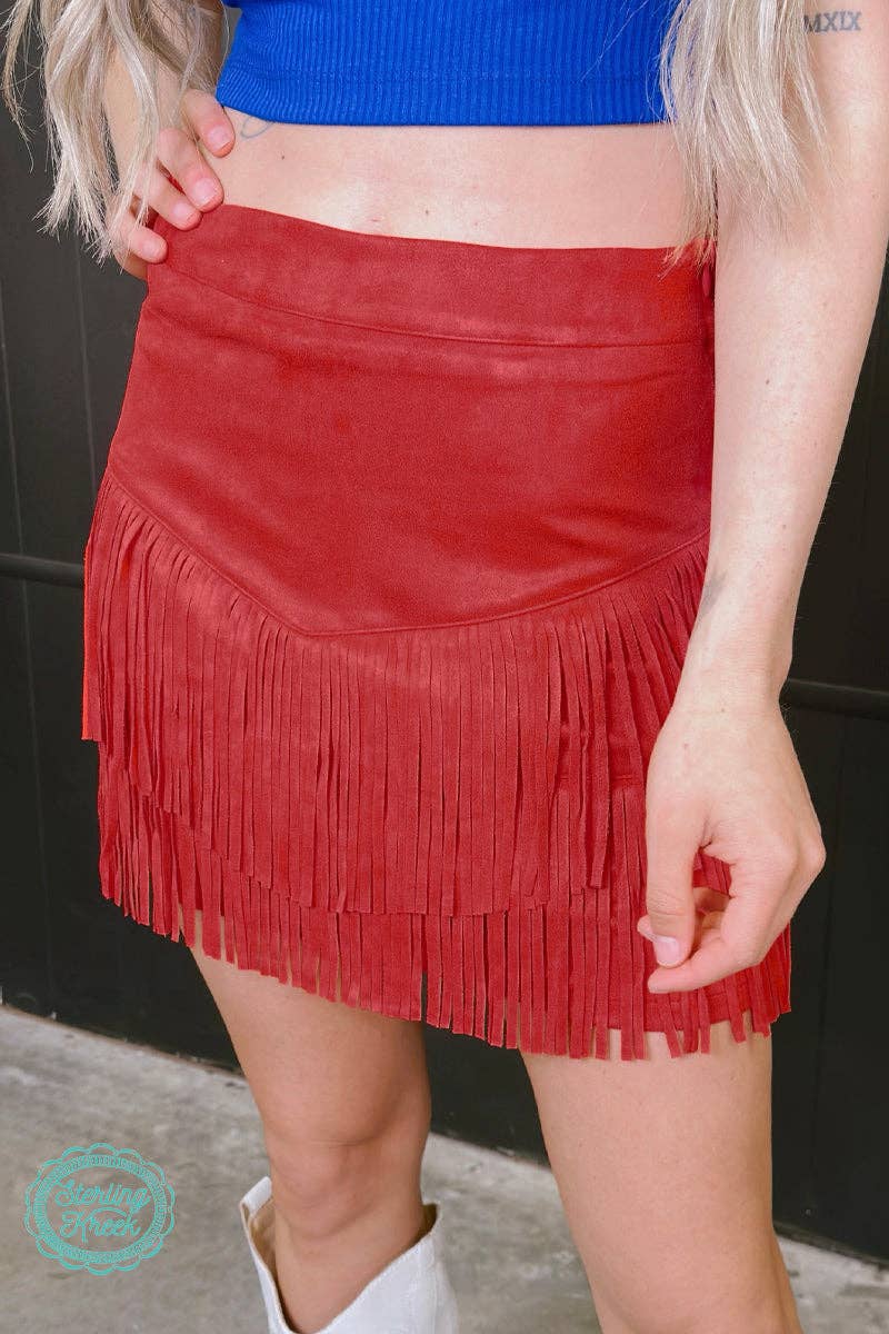 FORT WORTH FRINGE SKIRT RED