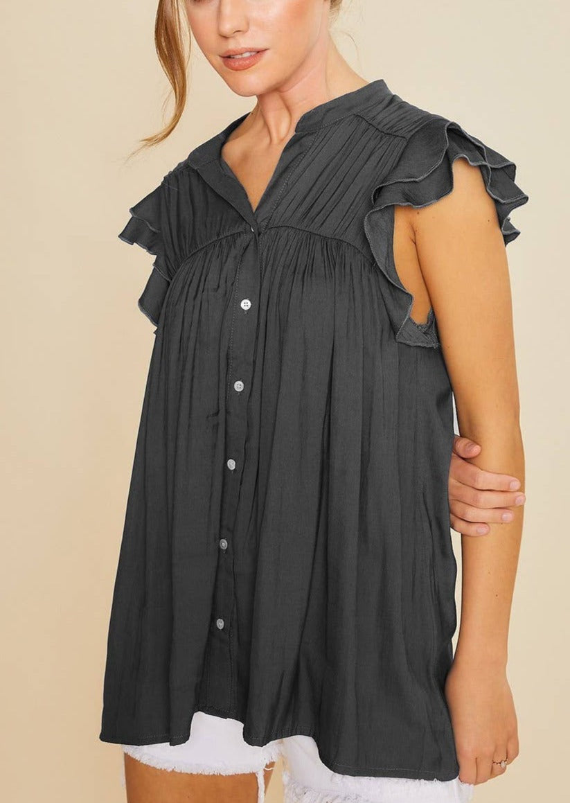 Black Ruffle Sleeve Flowy Top ~FINAL SALE