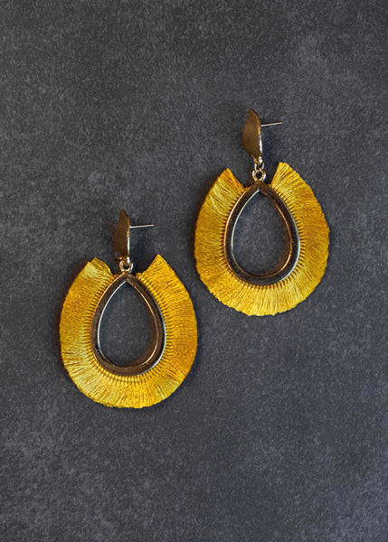Mustard Oval Tassel Earrings
