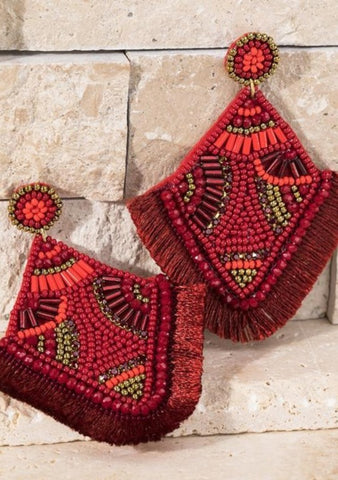 Scarlet Beaded Tassel Earrings ~ FINAL SALE
