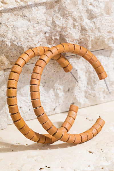 Wooden Bead Hoop Earrings